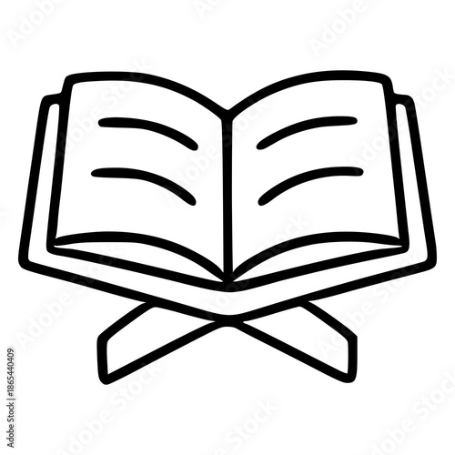 Minimalist open book on a stand vector illustration, symbolizing knowledge and faith.