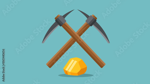 Crossed Pickaxes and Gold Nugget A Mining Concept Illustration.