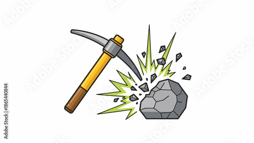 Illustration of a Pickaxe Striking a Rock with Sparks.