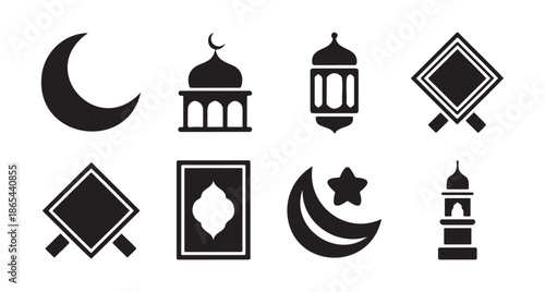 Elegant crescent moon and star ramadan kareem design with a dark silhouette