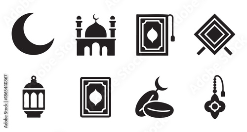 A detailed ramadan icon featuring a crescent moon and star silhouette
