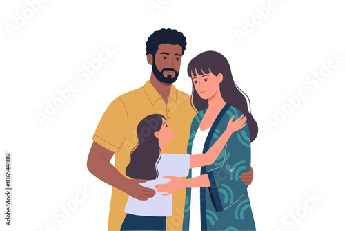 Family embracing together with parents and child expressing love and care