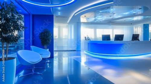 A blue room with a white wall and a blue counter