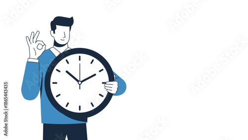 Man holding clock showing time with okay gesture time management concept.