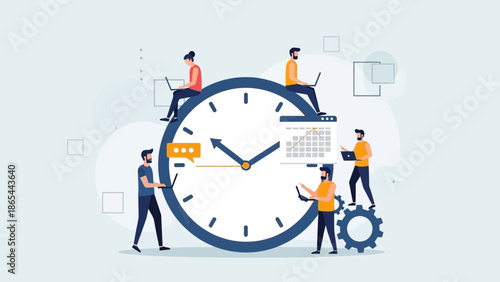 Teamwork and Time Management People Collaborating Around a Clock 2.