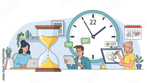 Time Management and Productivity Illustration with People Working Under Pressure.