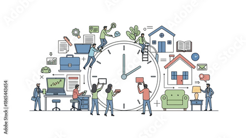 Time Management and Productivity Illustration with People and Clock 1.