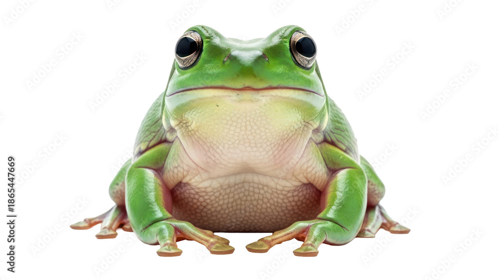 Obraz premium Green Tree Frog Sitting, Isolated on Transparent Background
