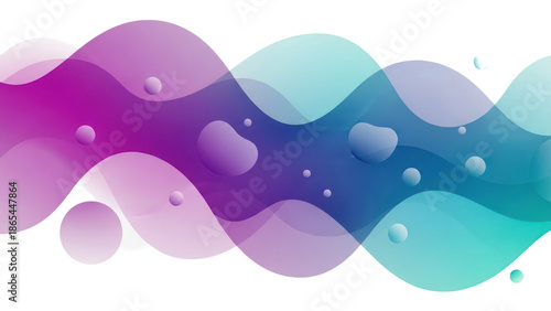 Abstract flowing waves with bubbles, isolated on transparent background