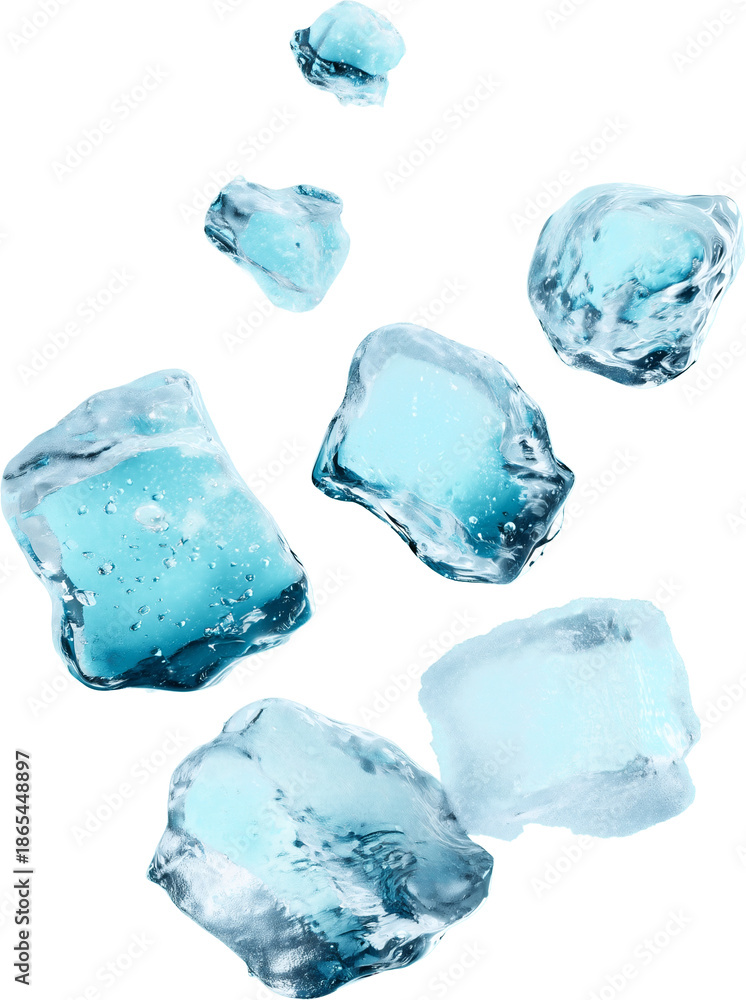 Fototapeta premium Blue Crystal Ice Cubes & Splash — Isolated PNG Set