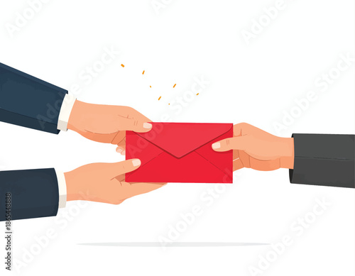 Two hands exchanging a red envelope, symbolizing a transaction or gift.