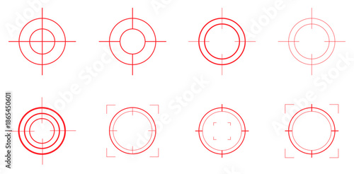 Linear red crosshair icons for user interface design