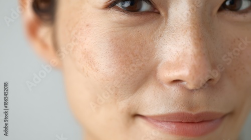 Facial Skin with Freckles and Sun Spots / そばかすと日焼けによるシミのある顔の肌