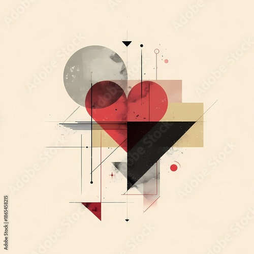 abstract heart composition, geometric clean shapes, contemporary art style 