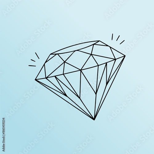 Geometric diamond outline illustration on light blue gradient background for jewelry design