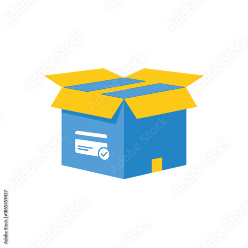 An opened blue cardboard delivery box.