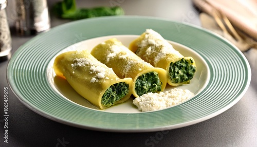 cannelloni filled with ricotta and spinach plated