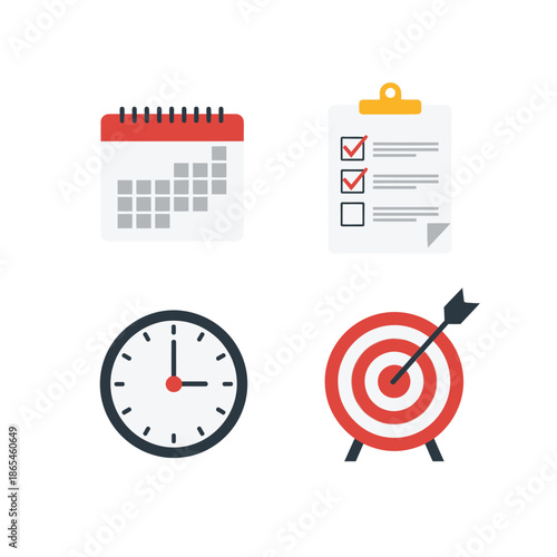icons of calendar clock target and checklist.