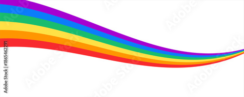 Rainbow wavy ribbon design element. LGBTQ Pride month flag. Rainbow color wave background template shape for banner, poster, flyer, brochure, booklet, cover. Vector illustration backdrop