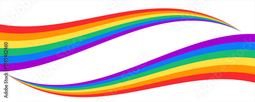 Rainbow wavy ribbon design element. LGBTQ Pride month flag. Rainbow color wave background template shape for banner, poster, flyer, brochure, booklet, cover. Vector illustration backdrop