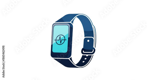 Smartwatch displaying heartbeat symbol isolated on transparent background