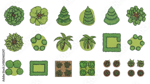 Top View Tree and Plant Vector Icons for Floor Plan Architecture Design