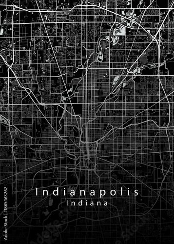 Minimalist black map of Indianapolis, Indiana – A modern map print highlighting infrastructure of the city, useful for tourism purposes

