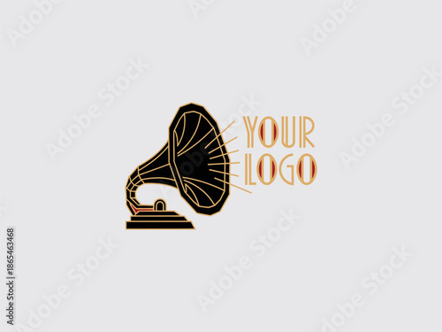 Vintage Gramophone with Custom Logo Placeholder.