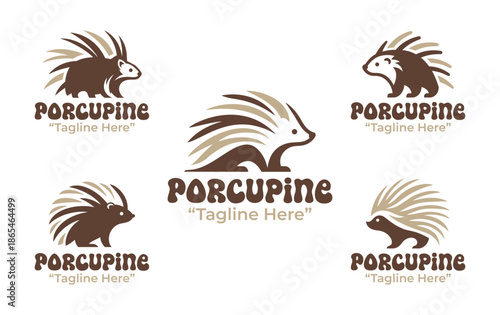 5 Porcupine Logo Set Modern Minimalist Wildlife Design Collection