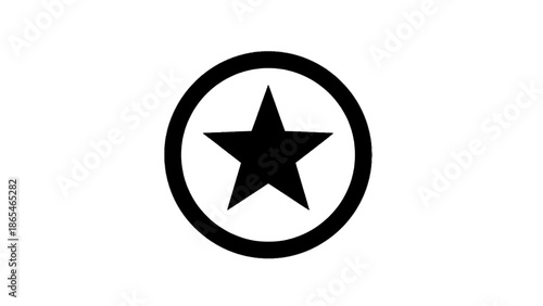 Vector illustration of a bold black star inside a circular outline, on transparent background