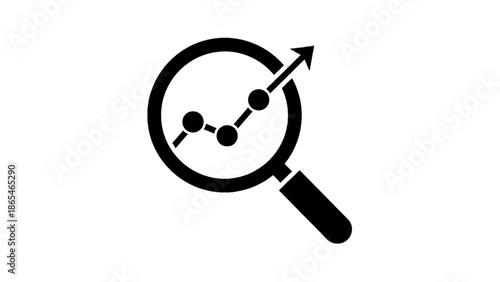 Vector illustration of a magnifying glass showing business growth analysis chart on transparent background