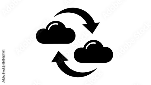 Vector illustration of synchronized cloud storage icons with refresh arrows, on transparent background