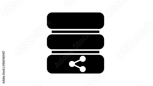 Vector illustration of stacked data server units with a prominent share symbol on transparent background, representing data sharing