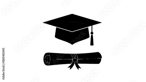 Vector illustration of academic graduation cap and diploma scroll, on transparent background for education theme design