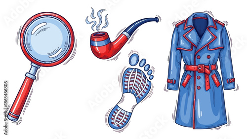 Detective Tools Magnifying Glass Pipe Footprint Trench Coat.