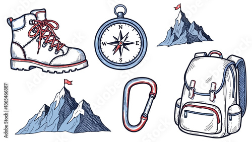 Essential Hiking and Mountaineering Gear Collection for Outdoor Adventures.