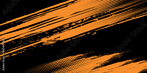orange and black brush Car sticker wrap pattern banner abstract sporty lines black and orange color. illustration