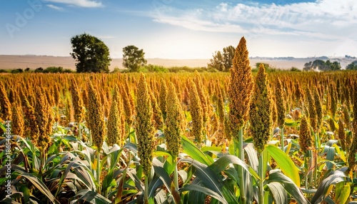 a field of vibrant sorghum plants swaying under sunlight in rural chad