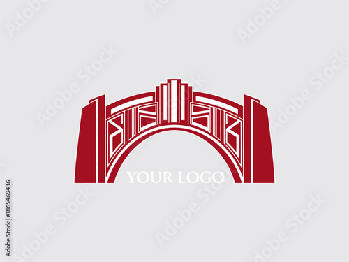 Red Art Deco Style Archway Design Element.