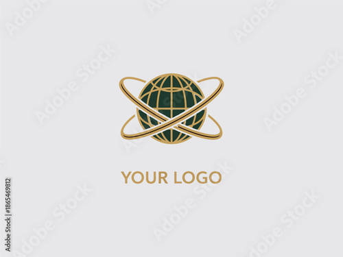 Globe Logo Template with Orbiting Rings Design.