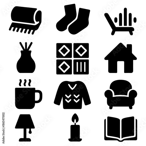 Cozy Home Elements: Collection of illustrations in a home environment, offering a sense of warmth and comfort, perfectly capture the essence of relaxation and homely feeling.