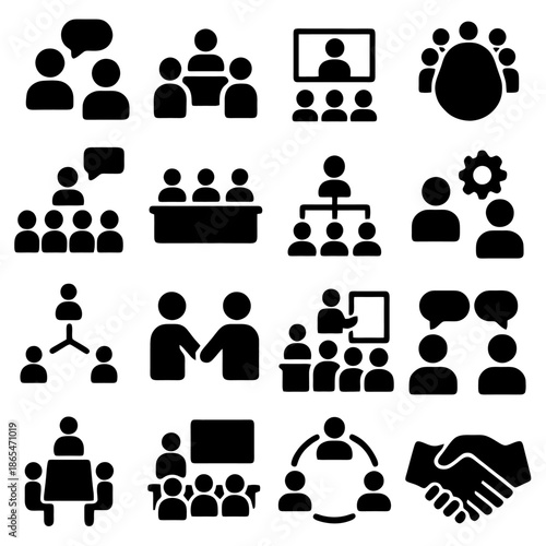 Icons of Collaboration: A collection of various icons representing collaboration, teamwork, and communication in a business context. Perfect for presentations and other business projects.