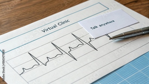 Printed Heartbeat Line Document Illustrating Virtual Clinic Concept