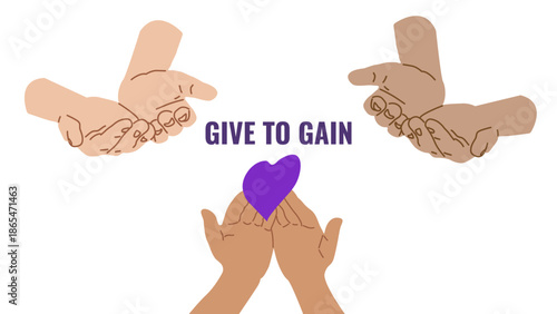Give To Gain International Women Day Equality Through Generosity empower. Generosity as a path to gender equality. For ads web design marketing, and social campaigns. vector illustration.