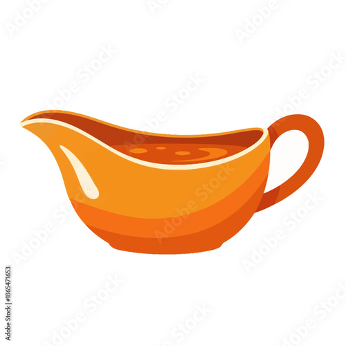 Vector icons Orange gravy boat filled with delicious brown sauce illustration. EPS Editable