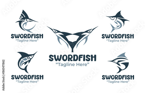 5 Swordfish Logo Set Modern Minimalist Marine Predator Design Collection