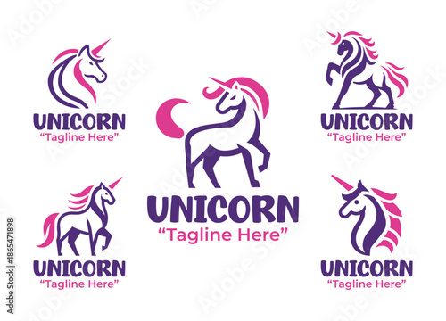 5 Unicorn Logo Set Modern Minimalist Mythology Design Collection
