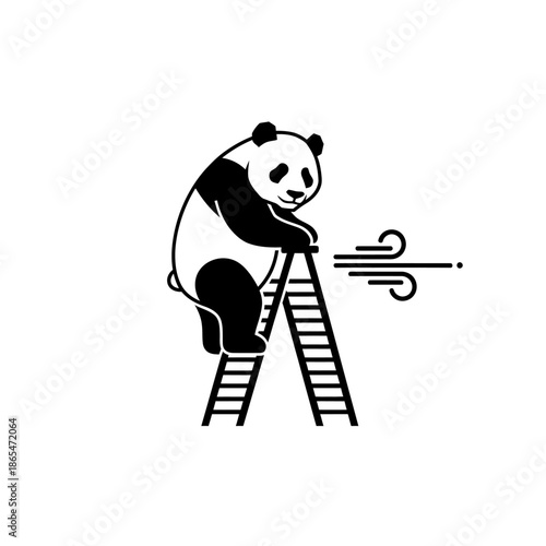 Vector icons Panda Climbing Ladder Facing Wind Symbolizing Challenge. EPS Editable