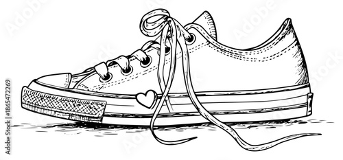 Side view sketch of a casual sneaker shoe with tied laces