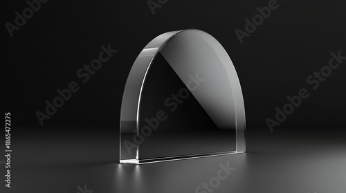 Clear acrylic geometric arc shape on dark background